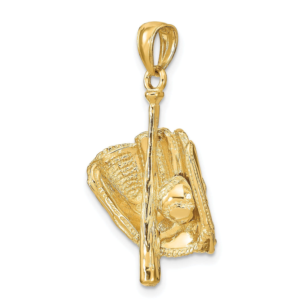 14k Yellow Gold Glove Bat Ball Baseball Pendant
