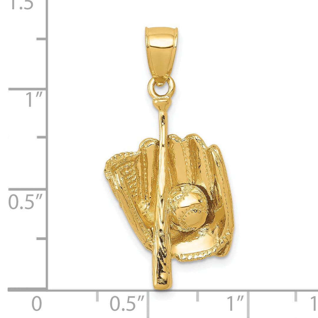 14k Yellow Gold Glove Bat Ball Baseball Pendant