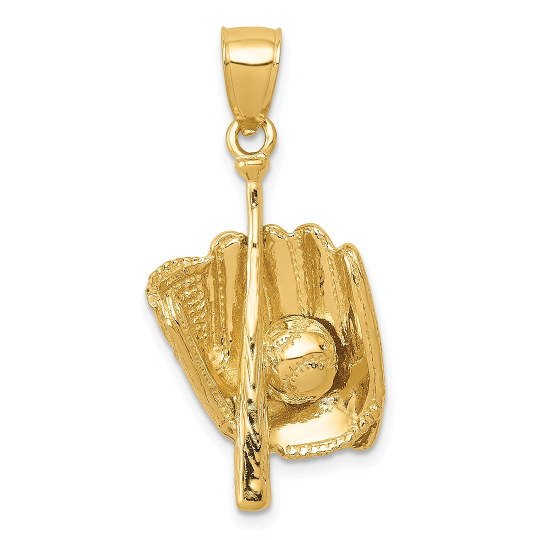 14k Yellow Gold Glove Bat Ball Baseball Pendant