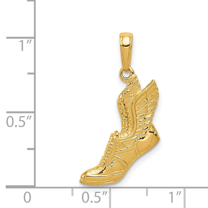 14K Yellow Gold Polished Wing Running Shoe Charm Pendant