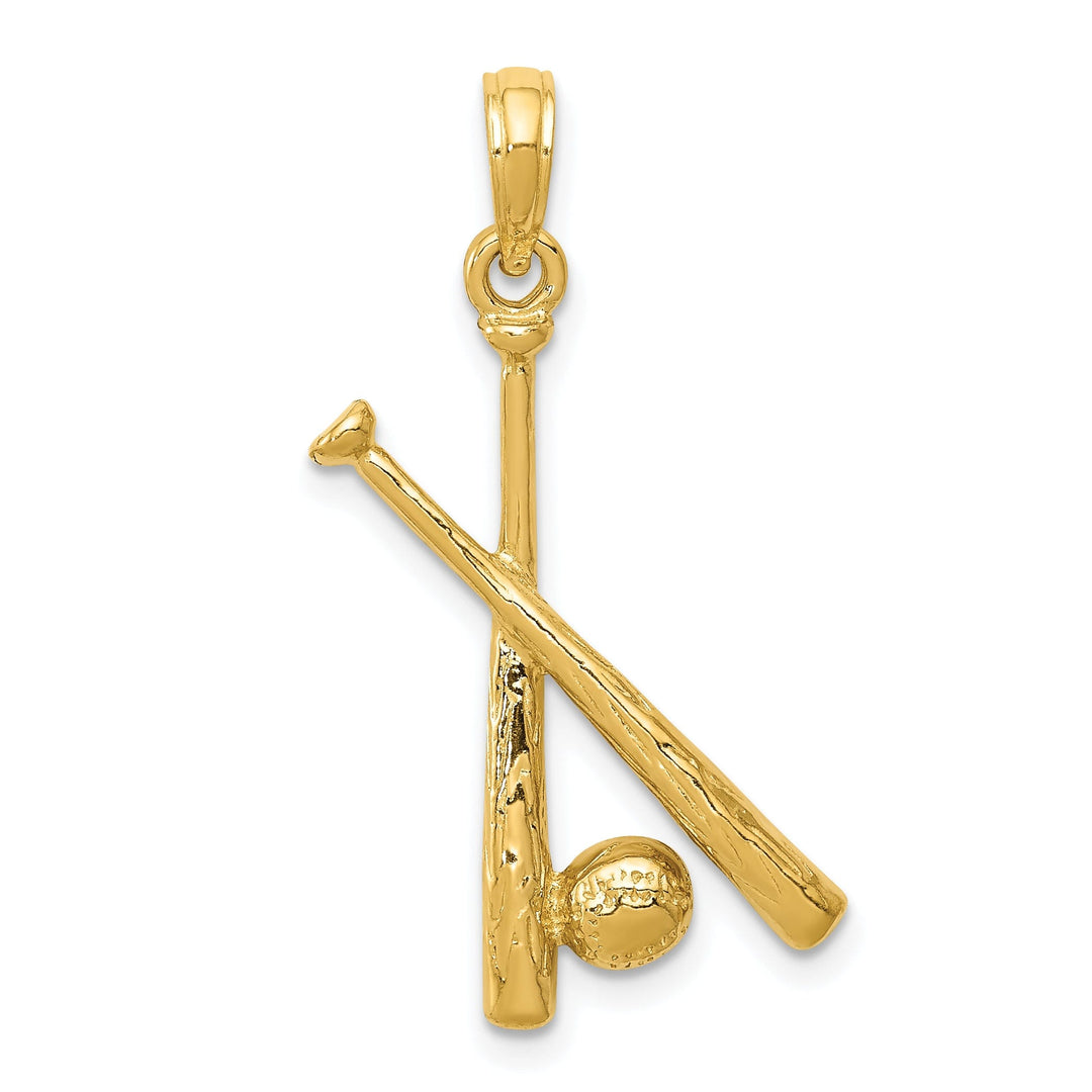 14k Yellow Gold Bats and Ball Baseball Pendant