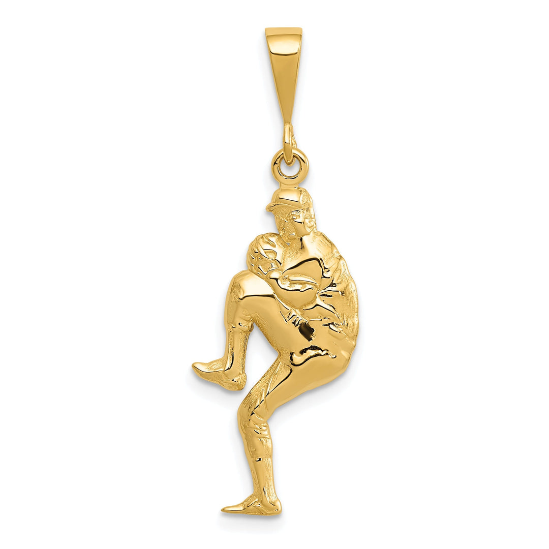 14k Yellow Gold Pitcher Baseball Charm Pendant