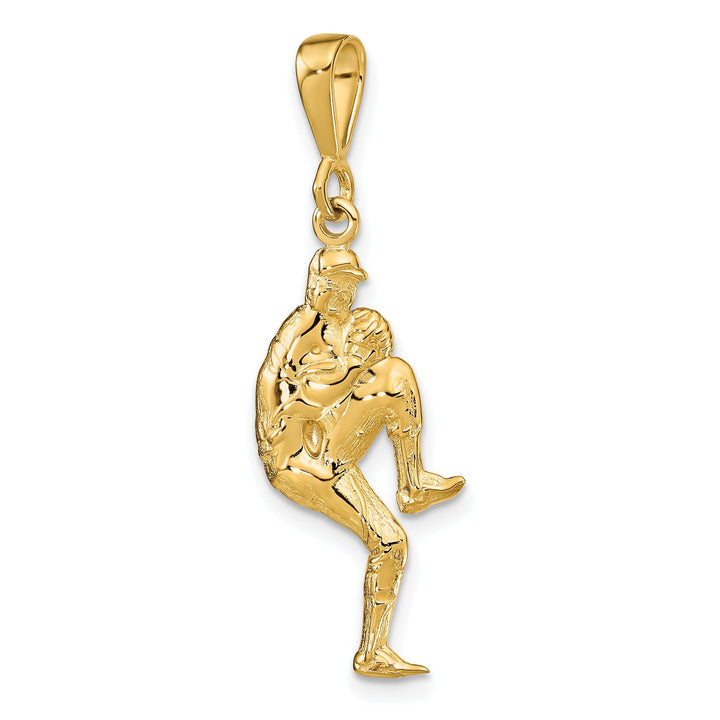 14k Yellow Gold Pitcher Baseball Charm Pendant