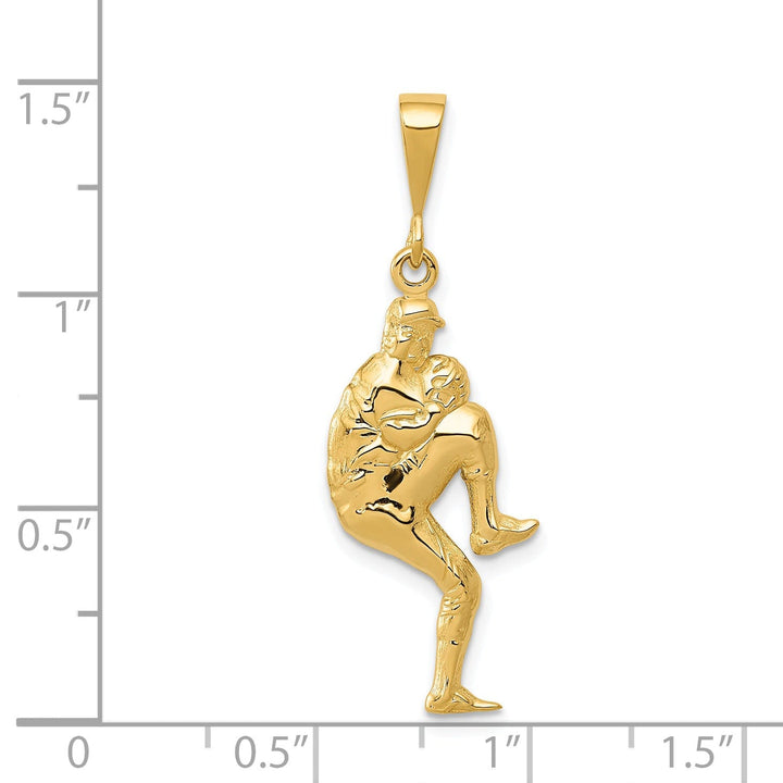 14k Yellow Gold Pitcher Baseball Charm Pendant