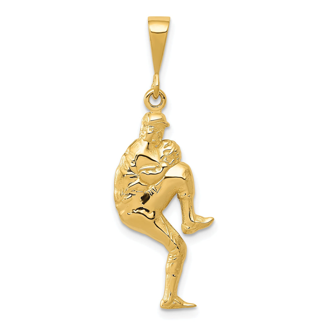 14k Yellow Gold Pitcher Baseball Charm Pendant