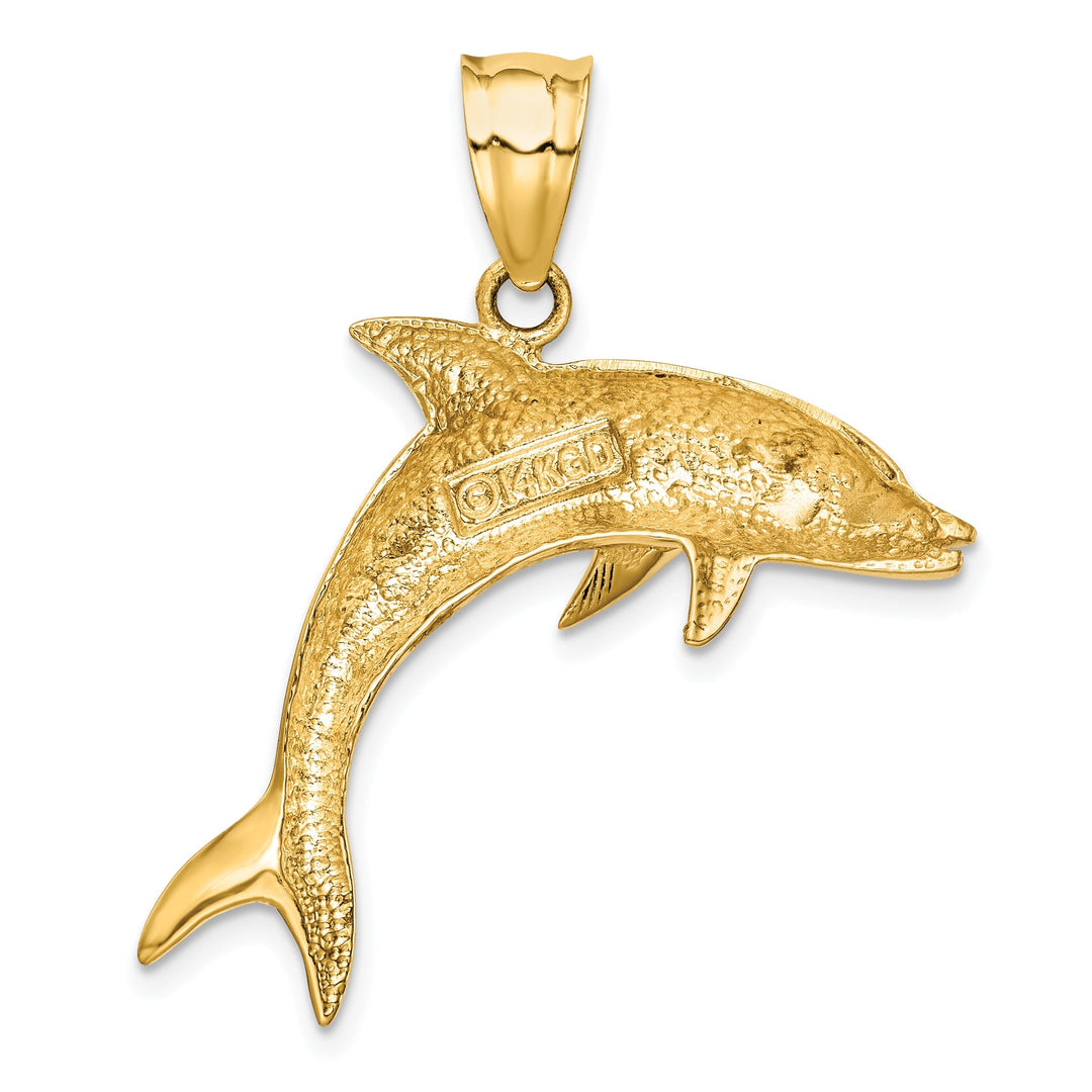 14k Yellow Gold Casted Polished Finish Solid Dolphin Charm Pendant