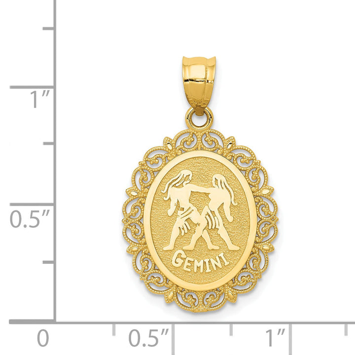 14k Yellow Gold Solid Gemini Zodiac Pendant