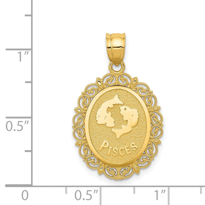 14k Yellow Gold Satin Pisces Zodiac Pendant