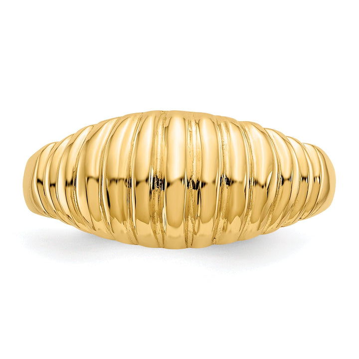 14k Yellow Gold Polished Ribbed Dome Ring