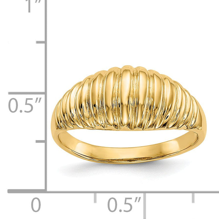 14k Yellow Gold Polished Ribbed Dome Ring