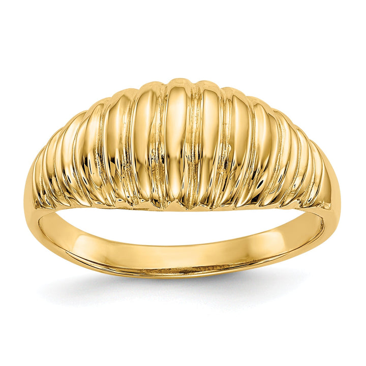 14k Yellow Gold Polished Ribbed Dome Ring