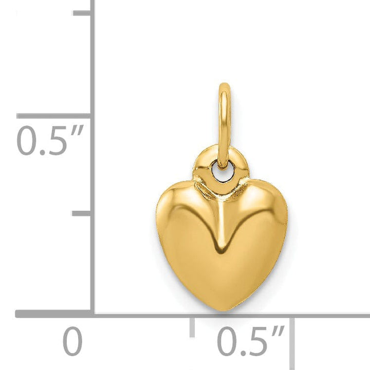 14K Yellow Gold Polished Finish 3 Dimensional Puffed Hollow Heart Shape Design Charm Pendant