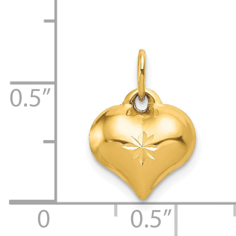14K Yellow Gold Hollow Diamond Cut Polished Finish 3-Dimensional Fancy Puffed Heart Charm Design Pendant