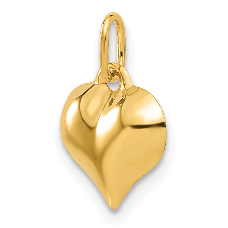 14K Yellow Gold Hollow Polished Finish 3 Dimensional Puffed Heart Design Charm Pendant