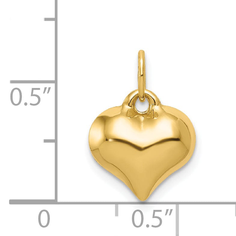 14K Yellow Gold Hollow Polished Finish 3 Dimensional Puffed Heart Design Charm Pendant