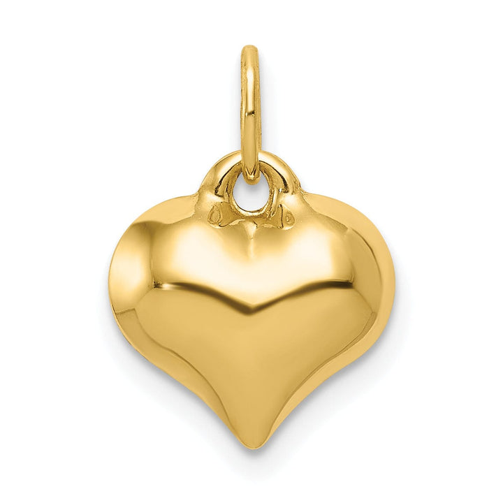 14K Yellow Gold Hollow Polished Finish 3 Dimensional Puffed Heart Design Charm Pendant