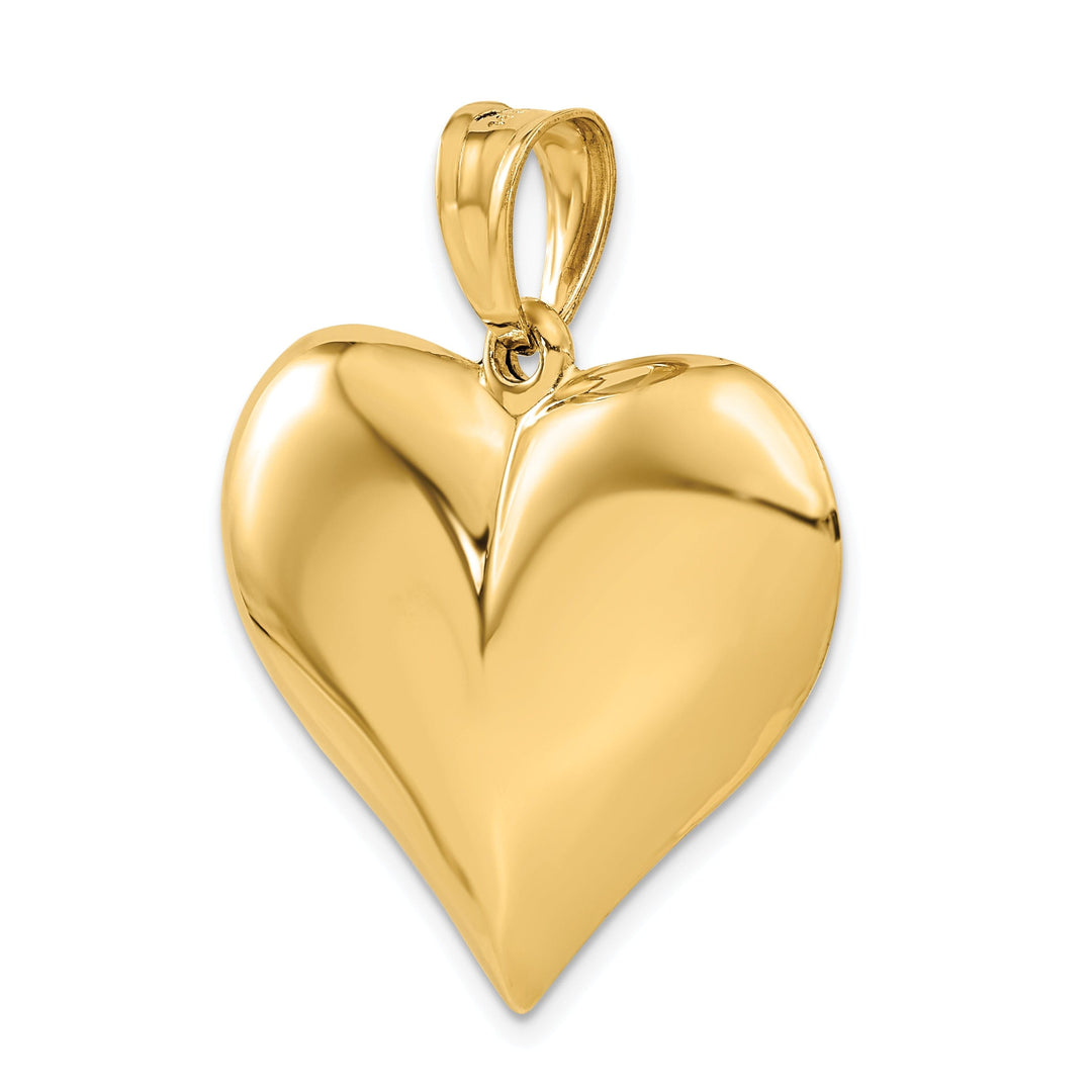 14K Yellow Gold Hollow Polished Finish 3-Dimensional Puffed Heart Design Charm Pendant
