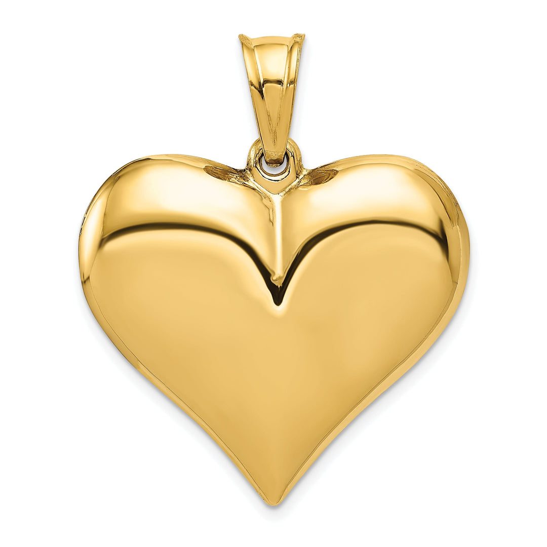 14K Yellow Gold Hollow Polished Finish 3-Dimensional Puffed Heart Design Charm Pendant