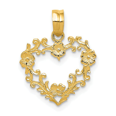 14k Yellow Gold Floral Cut-Out Heart Pendant at $ 60.04 only from Jewelryshopping.com