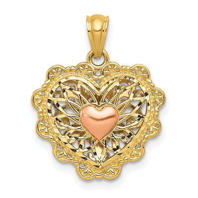 14k Two Tone Gold Filigree Heart Pendant at $ 156.44 only from Jewelryshopping.com