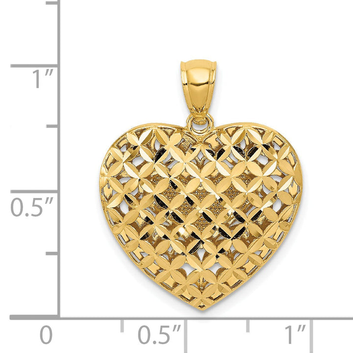 14K Two Tone Gold Solid Polished Diamond Cut Finish Reversible Fancy Filigree Design Heart Shape Charm Pendant