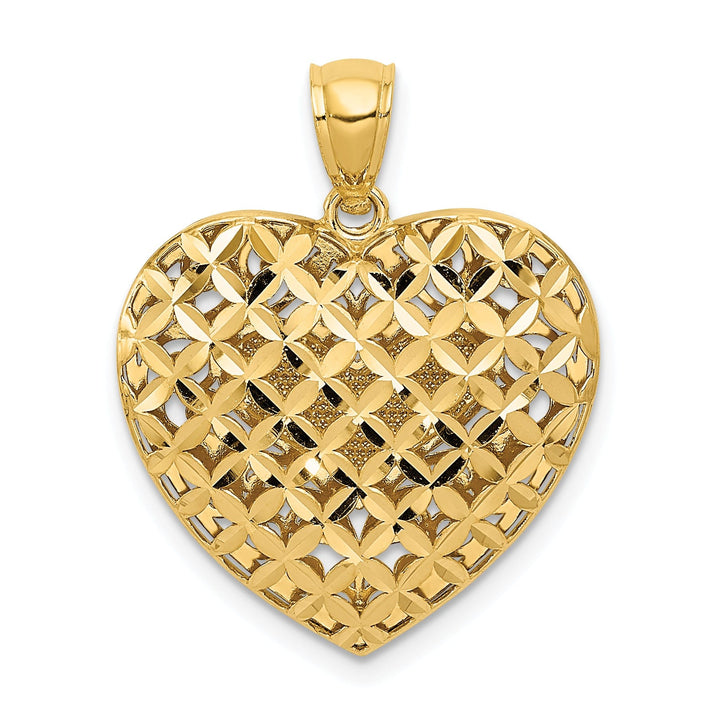 14K Two Tone Gold Solid Polished Diamond Cut Finish Reversible Fancy Filigree Design Heart Shape Charm Pendant