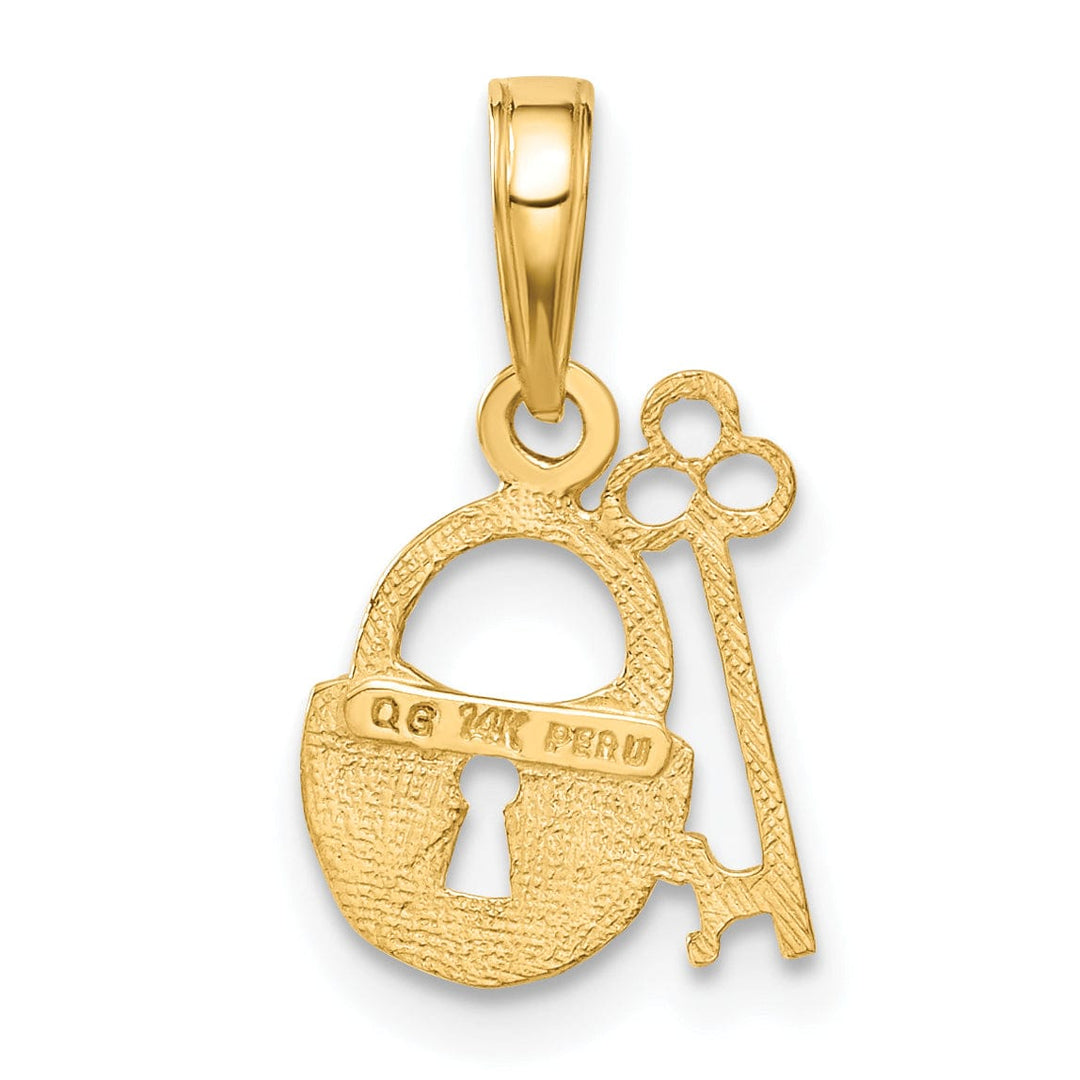 14K Yellow Gold Solid Fancy Key and Lock Set Design Charm Pendant