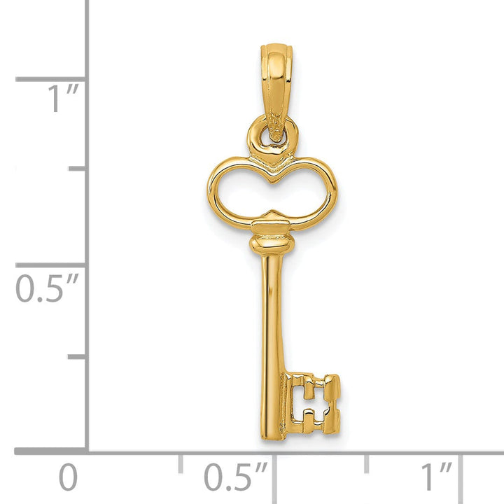 14K Yellow Gold Polished Finish Solid 3-D Key Charm Pendant