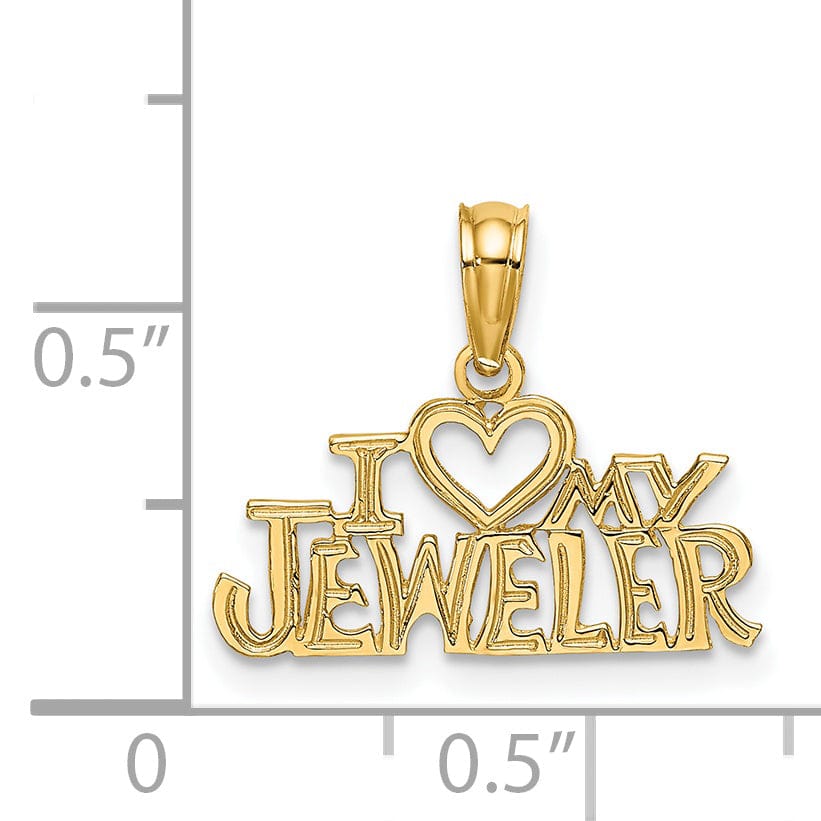 14k Yellow Gold Textured Polished Finish I HEART MY JEWELER Charm Pendant