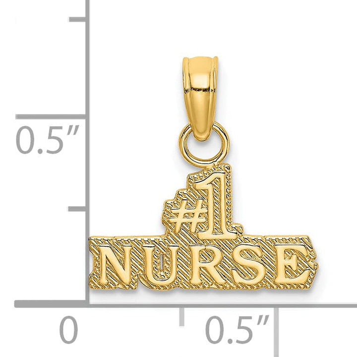 14k Yellow Gold Textured Polished Finish #1 Nurse Charm Pendant