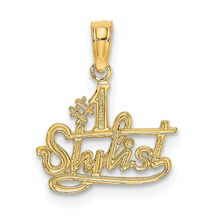 14k Yellow Gold Textured Polished Finish #1 STYLIST Charm Pendant