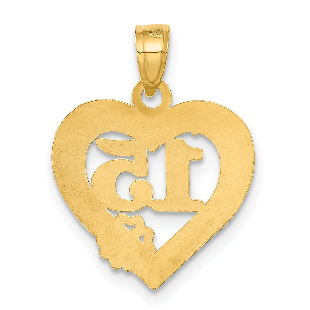 14k Yellow Gold 15 in Quince Anos Heart Frame Pendant. Engraving fee $22.00.