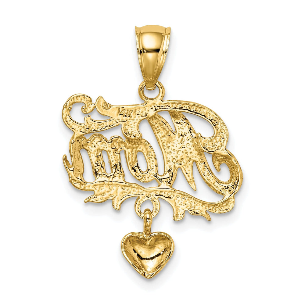 14k Yellow Gold Polished Finish MOM with Dangling Heart Design Charm Pendant