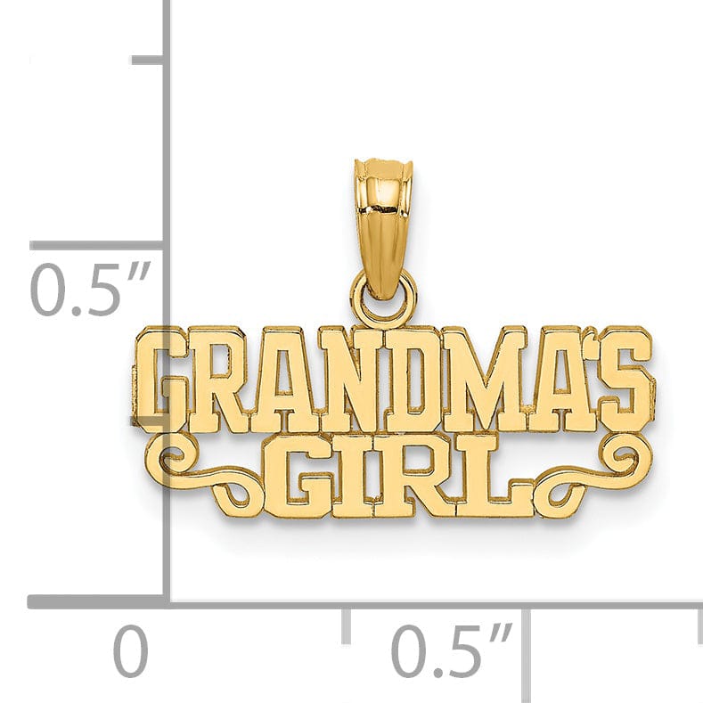 14k Yellow Gold Flat Back Polished Finish GRANDMA'S GIRL in Script Charm Pendant