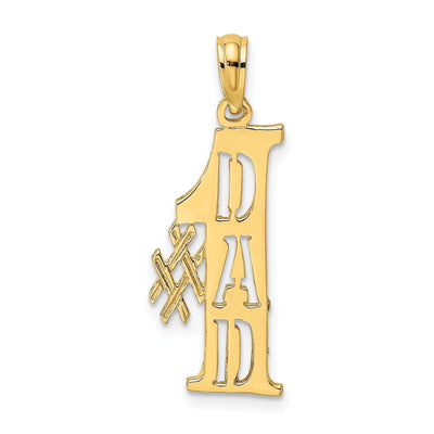 14k Yellow Gold Flat Back Polished Finish Script #1 DAD Cut Out Vertical Design Charm Pendant at $ 78.73 only from Jewelryshopping.com