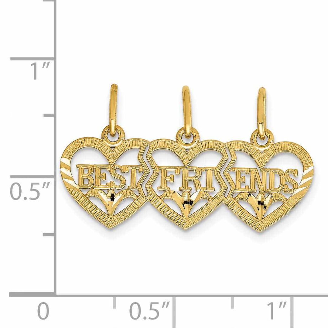 14 Yellow Gold Triple Heart Best Friend Pendant