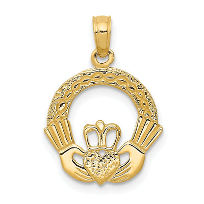 14k Yellow Gold Solid Textured Polished Finish Claddagh Design Charm Pendant at $ 84.34 only from Jewelryshopping.com