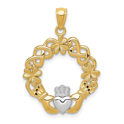 14k Yellow Gold White Rhodium Solid Textured Polished Finished Mens Claddagh Design Charm Pendant at $ 143.11 only from Jewelryshopping.com