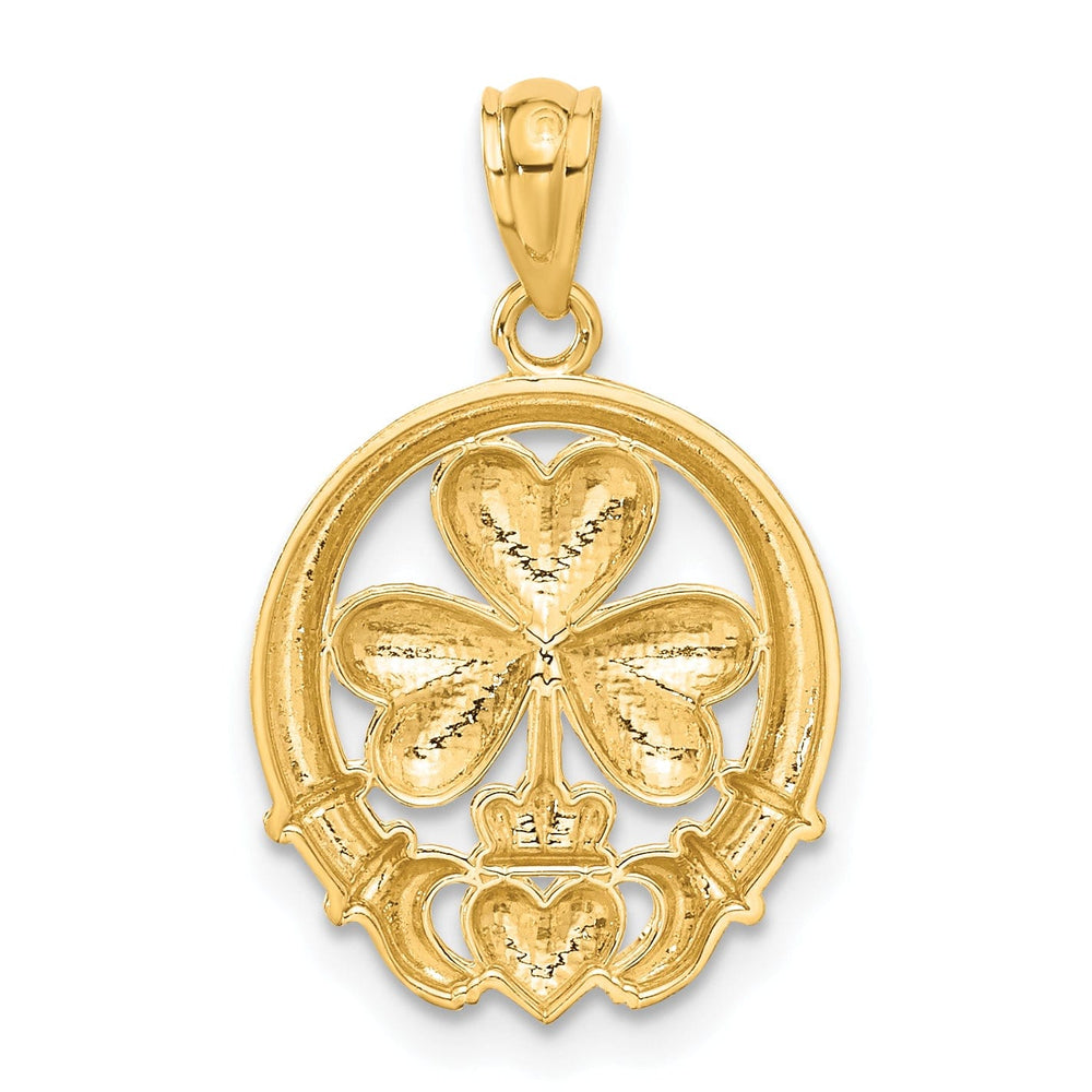 14k Yellow Gold Claddagh Shamrock Pendant