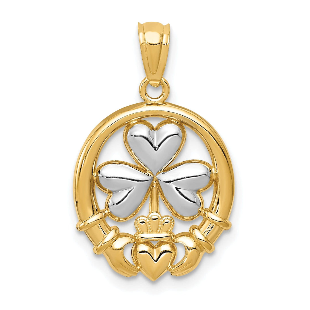 14k Yellow Gold Claddagh Shamrock Pendant