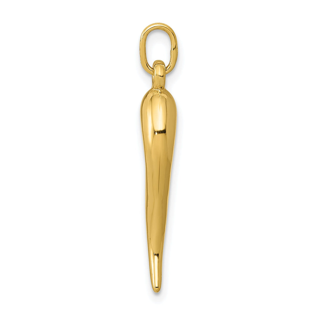 14k Yellow Gold Polished Finish 3-D Italian Horn Charm Pendant