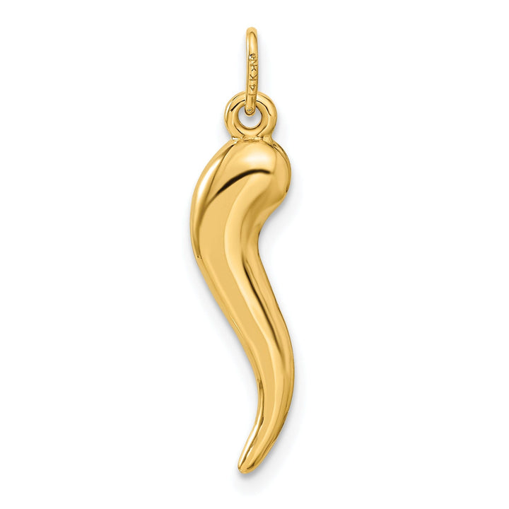 14k Yellow Gold Polished Finish 3-D Italian Horn Charm Pendant