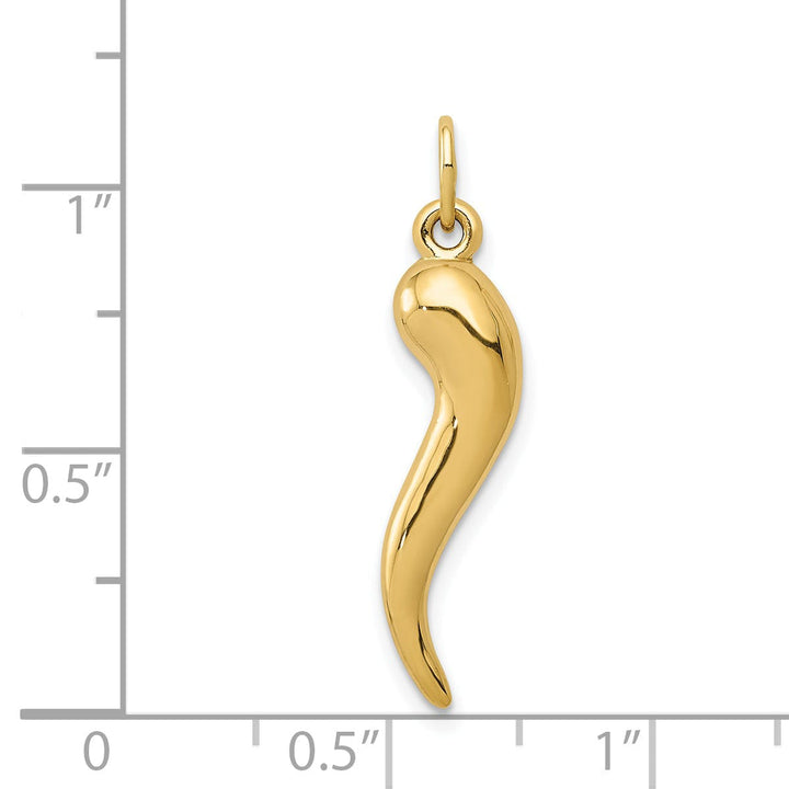 14k Yellow Gold Polished Finish 3-D Italian Horn Charm Pendant