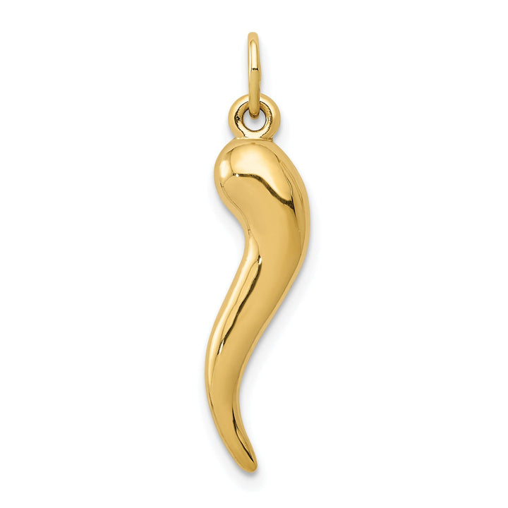 14k Yellow Gold Polished Finish 3-D Italian Horn Charm Pendant