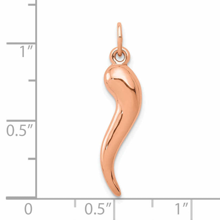 14k Rose Gold Polished Finish 3-Dimensional Italian Horn Charm Pendant