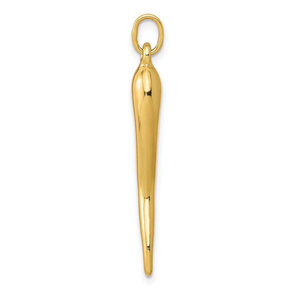 14k Yellow Gold Solid Polished Finish 3-D Italian Horn Charm Pendant