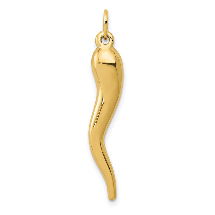 14k Yellow Gold Solid Polished Finish 3-D Italian Horn Charm Pendant