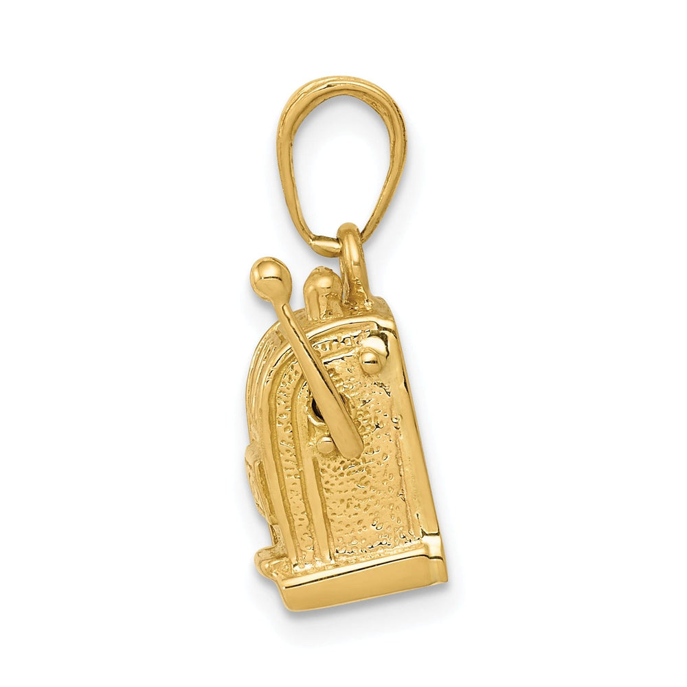 14k Yellow Gold Textured Polished Finish 3-Diamentional Moveable Slot Machine Charm Pendant