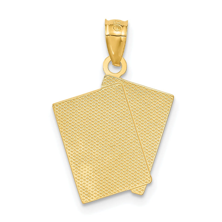 14k Yellow Gold Solid Textured Polished Finish Ace of Hearts and King of Hearts ALL IN! Cards Charm Pendant