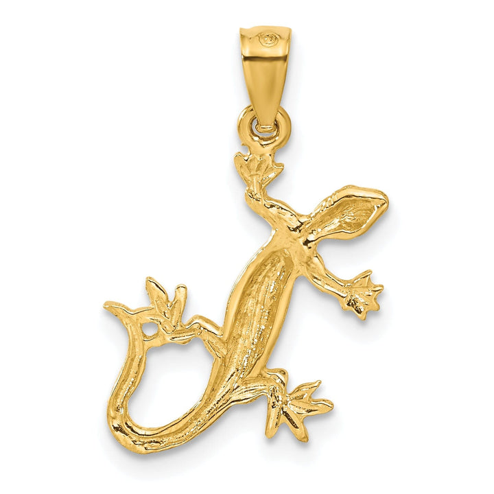 14k Yellow Gold Solid Textured Diamond Cut Finish Lizard Charm Pendant
